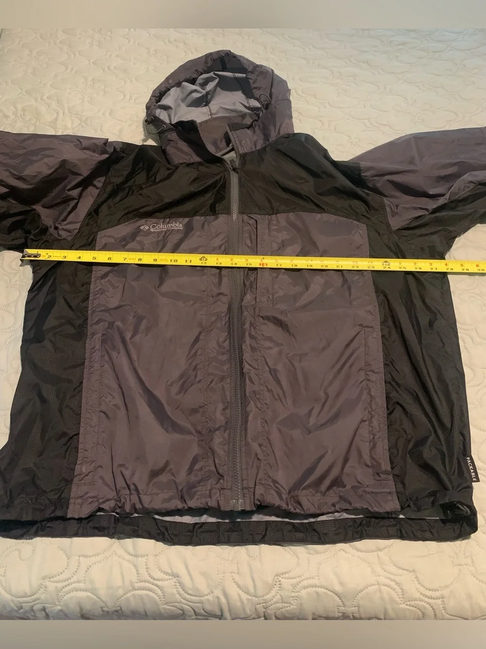 Columbia Packable Rain Jacket Black/Gray Hooded Glennaker Windbreaker Men’s XL